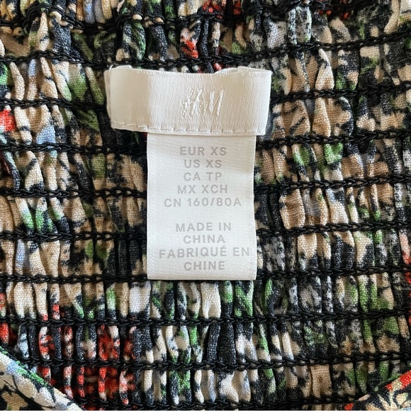 H&M Floral Babydoll Top Women’s XS Puff Long Sleeve Ruched Smocked Coastal Boho - Picture 2 of 16